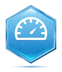 Speedometer gauge icon crystal blue hexagon button