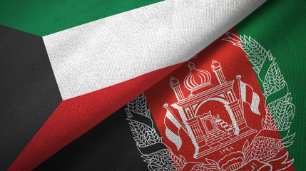 Kuwait and Afghanistan two flags textile cloth, fabric texture