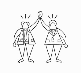 Hand-drawn vector happy businessman boss and worker
