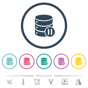 Database macro pause flat color icons in round outlines