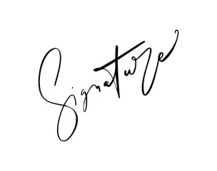 Manual signature for documents on white background. Hand drawn Calligraphy lettering Vector illustration