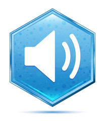 Volume speaker icon crystal blue hexagon button