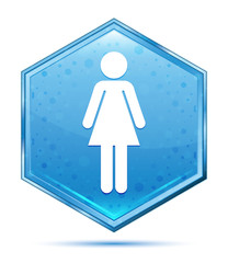 Woman icon crystal blue hexagon button