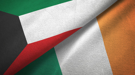 Kuwait and Ireland two flags textile cloth, fabric texture