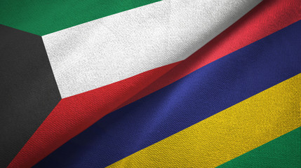 Kuwait and Mauritius two flags textile cloth, fabric texture