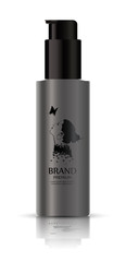  Realistic luxury cosmetic spray bottle  in grey color, isolated on white background, mockup,  3D illustration for branding design and ads.  Vector illustration.