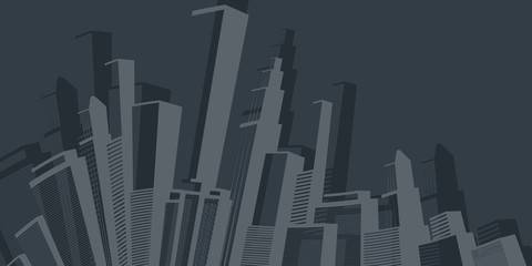     Metropolis - Abstract Black and White Urban Cityscape Silhouette, Vector Design 