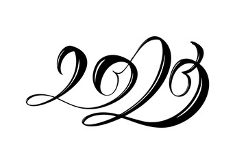 Hand drawn vector lettering calligraphy black number text 2020. Happy New Year greeting card. Vintage Christmas illustration design