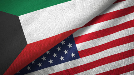 Kuwait and United States two flags textile cloth, fabric texture