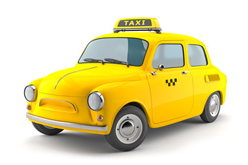 3d illustration of Vintage Yellow Taxi isolated on white background.