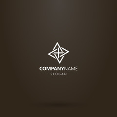 Obraz premium white logo on a black background. simple line art vector logo of four intertwined triangles pointing different directions