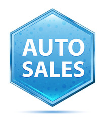 Auto Sales crystal blue hexagon button
