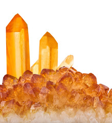 bright orange citrine large crystals isolated on white