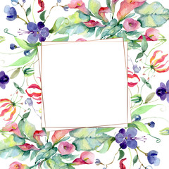Bouquet floral botanical flowers. Watercolor background illustration set. Frame border ornament square.