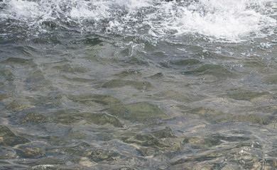 the texture of the surface of the water with foam