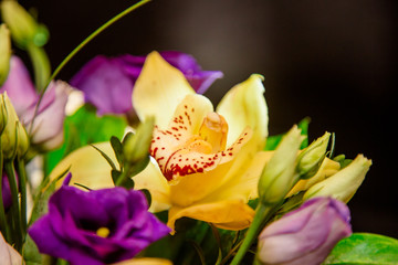 Fototapeta na wymiar Yellow orchid bouquet in a box