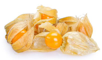Ripe physalis on white background