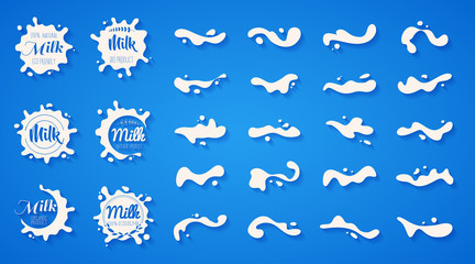 White milk splash blot vector set. Drink element. Abstract liquid. Vector illustration.