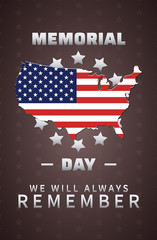 Memorial day. Greeting poster with USA flag.