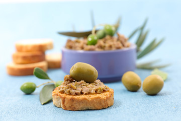 olive tapenade with toast, french gastronomy