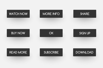 Set of grey isolated web icons or buttons for website.