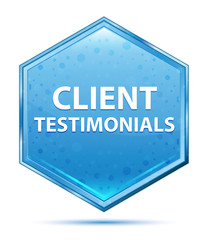 Client Testimonials crystal blue hexagon button