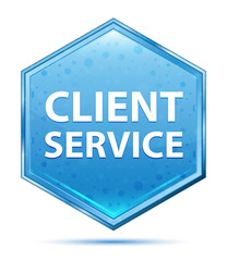 Client Service crystal blue hexagon button