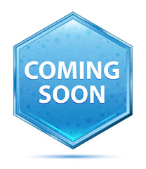 Coming Soon crystal blue hexagon button