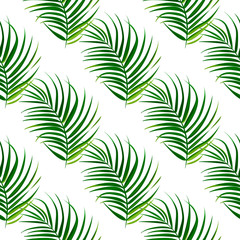 Tropical palm leaves background. Seamless vector pattern.
