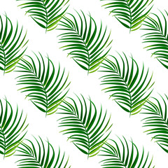 Tropical palm leaves background. Seamless vector pattern.