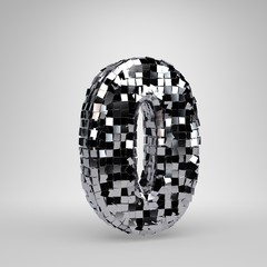 Chrome Disco ball number 0 isolated on white background. 3D rendered alphabet.