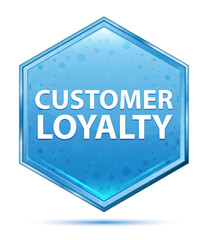 Customer Loyalty crystal blue hexagon button