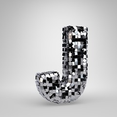 Chrome Disco ball uppercase letter J isolated on white background. 3D rendered alphabet.