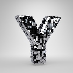 Chrome Disco ball uppercase letter Y isolated on white background. 3D rendered alphabet.
