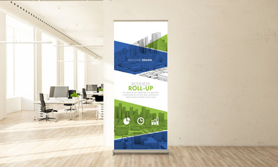 awesome design roll up banner in minimal office