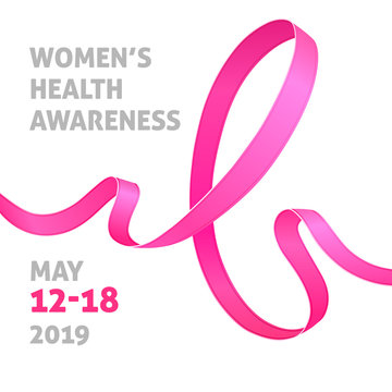 A square vector image with a pink ribbon as a symbol of women health awareness. A world women's health day. A template for a medicine flyer poster card design 