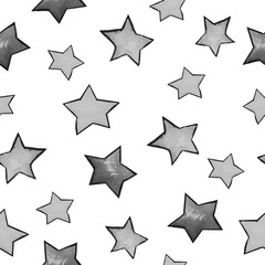 Pattern with gray stars on a white background. For children's clothes. For textiles.