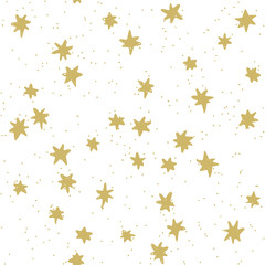 Dynamic background with hand drawn stars in gold color. Seamless vector pattern - 266284721