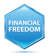 Financial Freedom crystal blue hexagon button