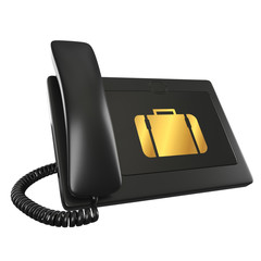 isolated 3d black digital telephone with golden bag icon