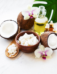 Fototapeta na wymiar Coconut natural spa ingredients