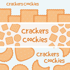 Crackers, cookies and biscuits vector banners template with text