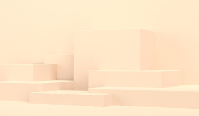 Scene with geometrical forms,  minimal background, 3D render..
