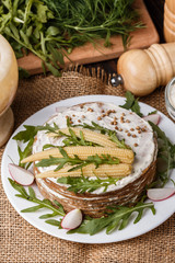 liver cake on a rustic wooden background