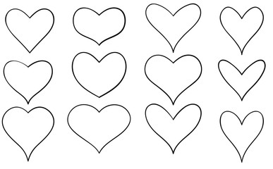 Heart icons, thin linear vector symbols