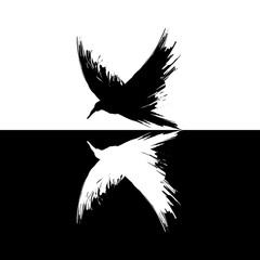 Black and white grunge brush raven silhouettes