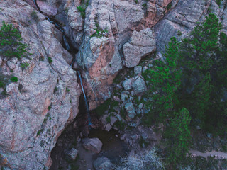 Small Waterfall and Pond next to a Cliff in the Rocky Mountains