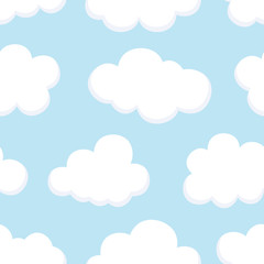 Cloud Cute Seamless Pattern Background with sky, Vector illustration
