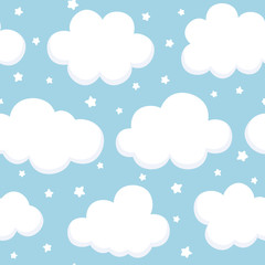 Cloud Cute Seamless Pattern Background with sky, Vector illustration