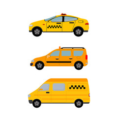 Yellow Taxi Cars Set. Taxi service concept. Vector illustration flat.